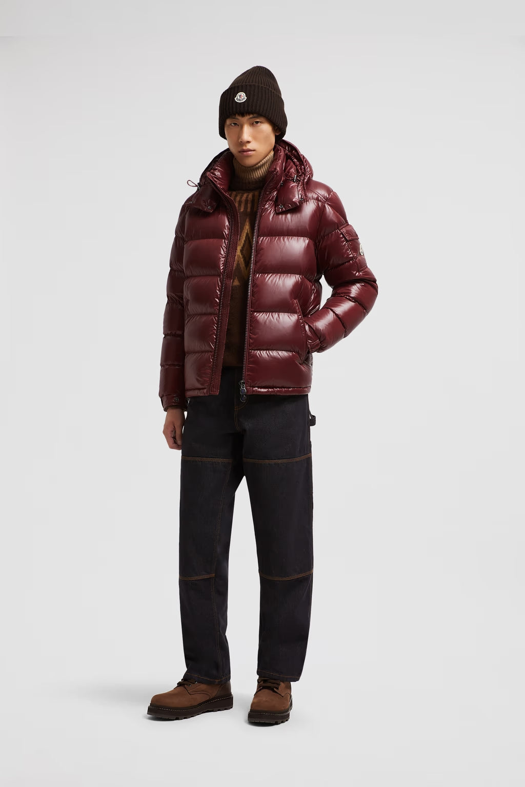 Doudoune courte à capuche Moncler Maya Bordeaux